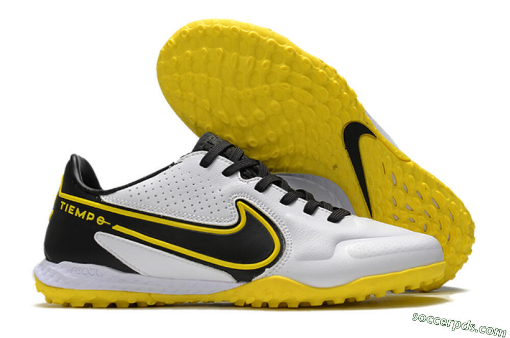 Nike React Tiempo Legend 9 Pro TF Low-Tops Football Shoes - White/Black/Yellow 1
