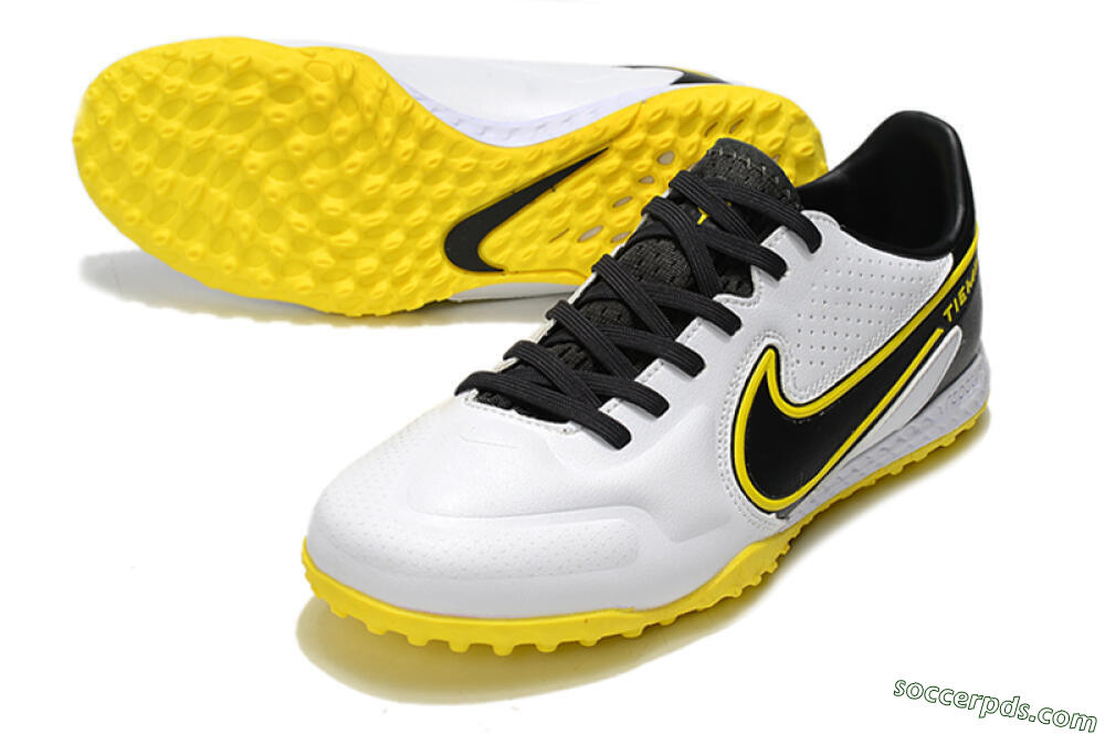 Nike React Tiempo Legend 9 Pro TF Low-Tops Football Shoes - White/Black/Yellow 3
