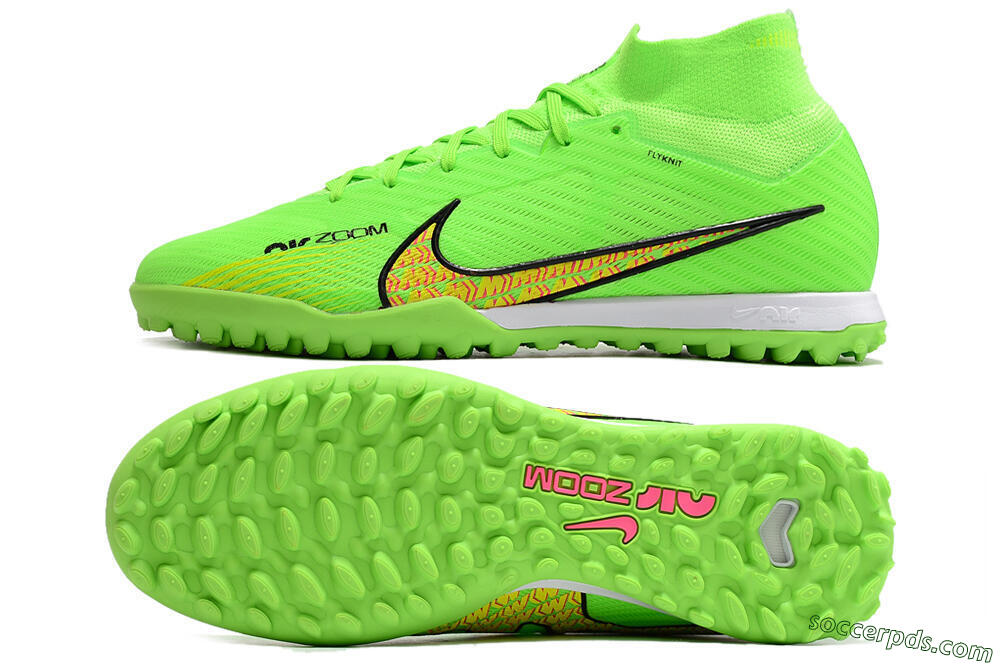 Nike Air Zoom Mercurial Superfly 9 Elite TF High-Tops Football Shoes - Green/Yellow/Pink 0
