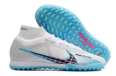 Nike Air Zoom Mercurial Superfly 9 Elite TF High-Tops Football Shoes - White/Blue/Pink