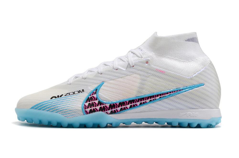 Nike Air Zoom Mercurial Superfly 9 Elite TF High-Tops Football Shoes - White/Blue/Pink 2