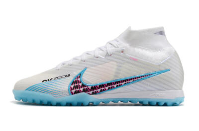 Nike Air Zoom Mercurial Superfly 9 Elite TF High-Tops Football Shoes - White/Blue/Pink