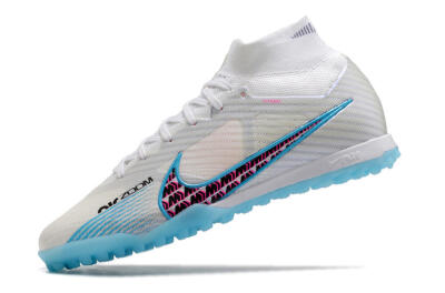 Nike Air Zoom Mercurial Superfly 9 Elite TF High-Tops Football Shoes - White/Blue/Pink