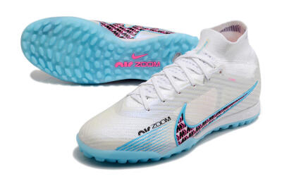 Nike Air Zoom Mercurial Superfly 9 Elite TF High-Tops Football Shoes - White/Blue/Pink