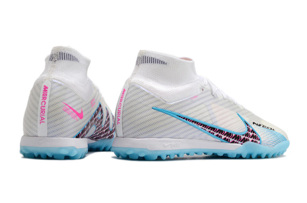 Nike Air Zoom Mercurial Superfly 9 Elite TF High-Tops Football Shoes - White/Blue/Pink 6