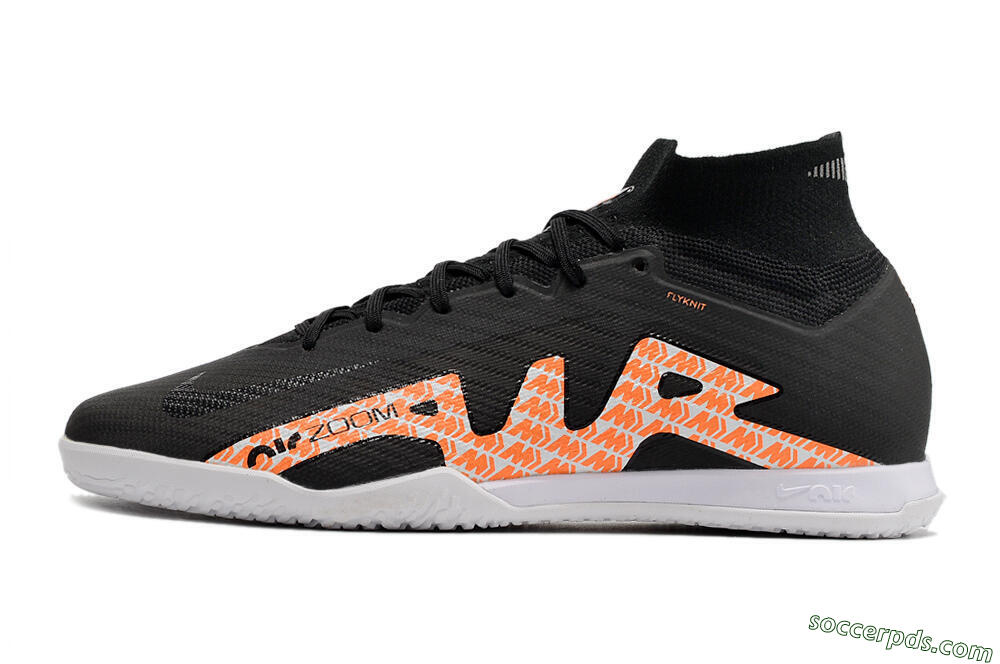 Nike Air Zoom Mercurial Superfly 9 Elite IC High-Tops Football Shoes - Black/White/Orange 2