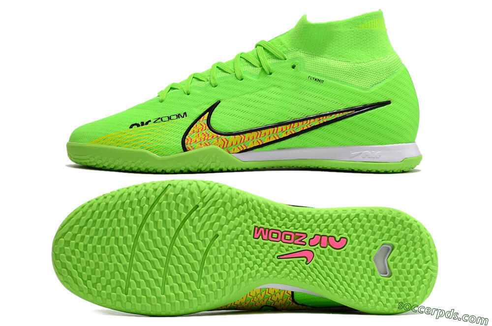 Nike Air Zoom Mercurial Superfly 9 Elite IC High-Tops Football Shoes - Green/Yellow/Pink 0
