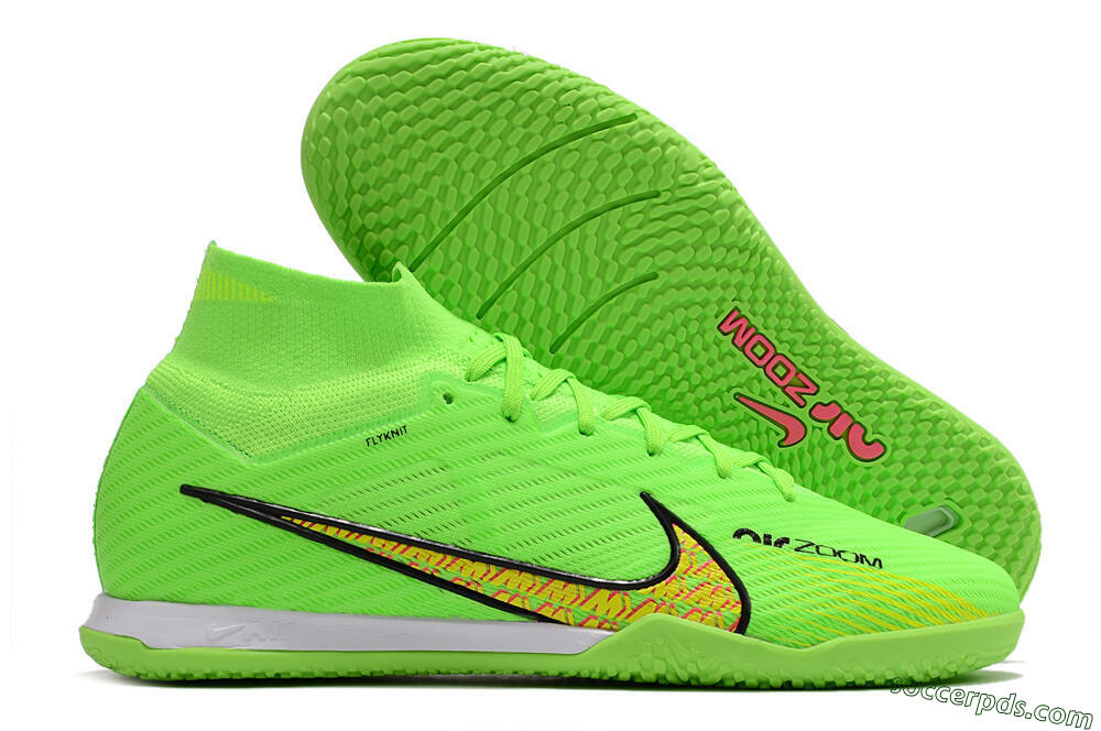 Nike Air Zoom Mercurial Superfly 9 Elite IC High-Tops Football Shoes - Green/Yellow/Pink 1
