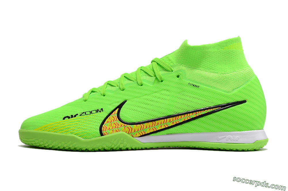 Nike Air Zoom Mercurial Superfly 9 Elite IC High-Tops Football Shoes - Green/Yellow/Pink 2