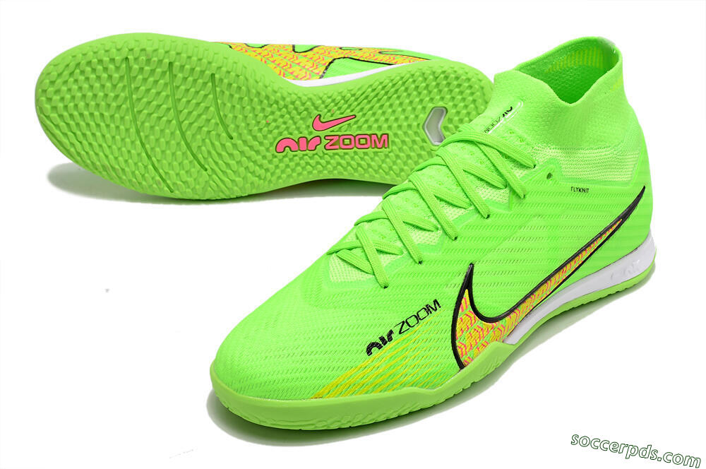 Nike Air Zoom Mercurial Superfly 9 Elite IC High-Tops Football Shoes - Green/Yellow/Pink 3