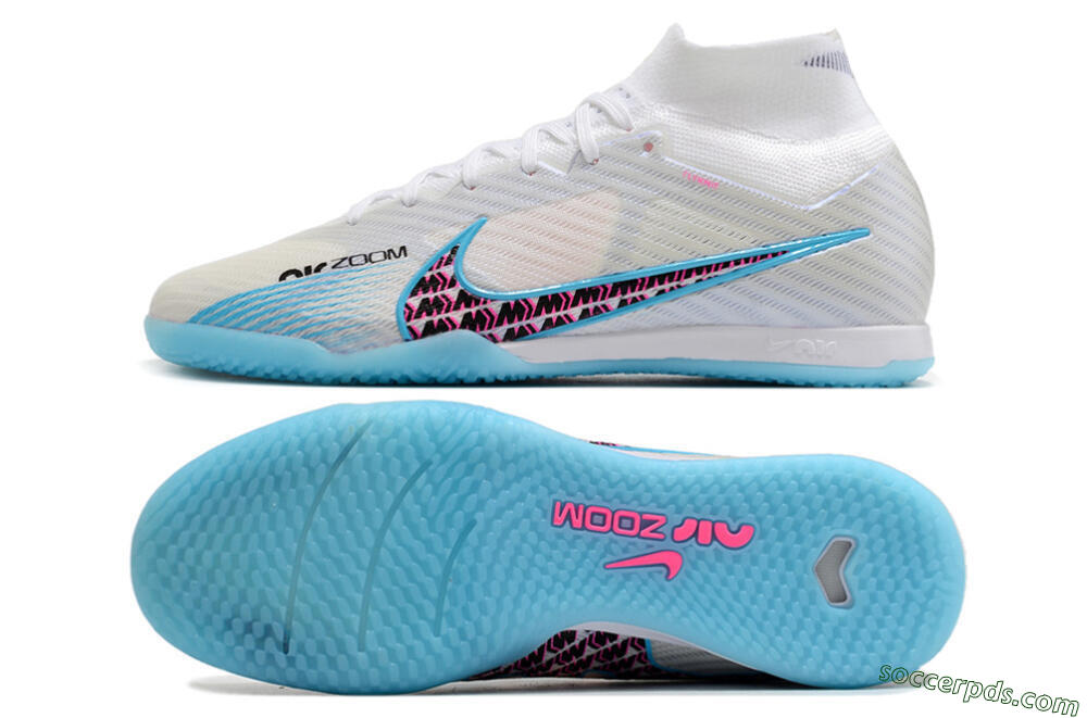 Nike Air Zoom Mercurial Superfly 9 Elite IC High-Tops Football Shoes - White/Blue/Pink 0