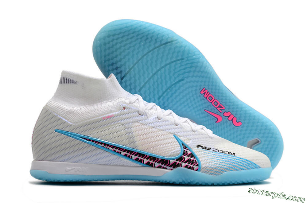 Nike Air Zoom Mercurial Superfly 9 Elite IC High-Tops Football Shoes - White/Blue/Pink 1