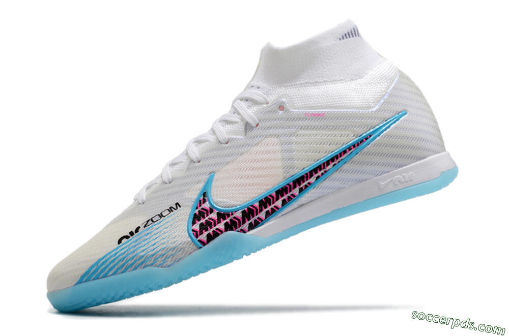 Nike Air Zoom Mercurial Superfly 9 Elite IC High-Tops Football Shoes - White/Blue/Pink 5