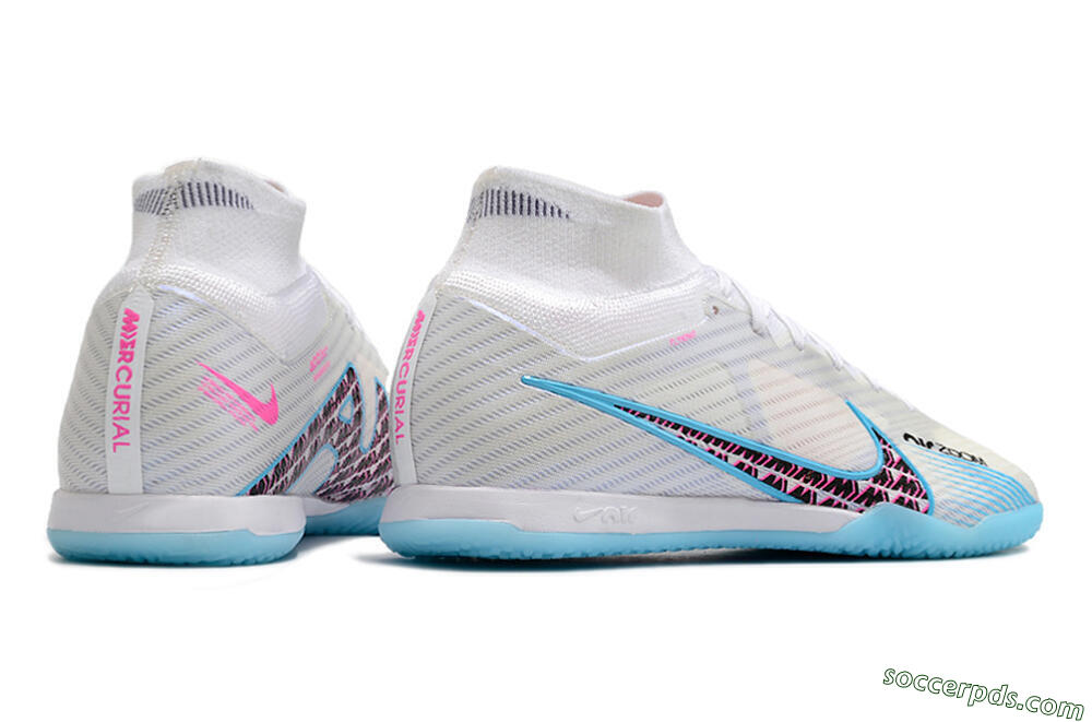 Nike Air Zoom Mercurial Superfly 9 Elite IC High-Tops Football Shoes - White/Blue/Pink 6