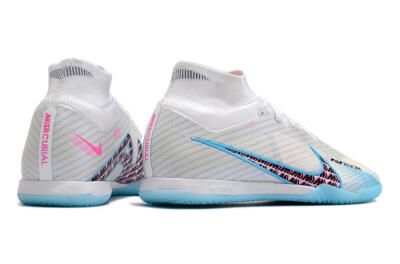 Nike Air Zoom Mercurial Superfly 9 Elite IC High-Tops Football Shoes - White/Blue/Pink
