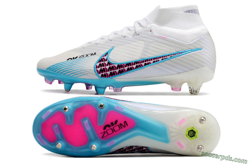 Nike Air Zoom Mercurial Superfly 9 Elite SG High-Tops Football Boots - White/Blue/Pink 0