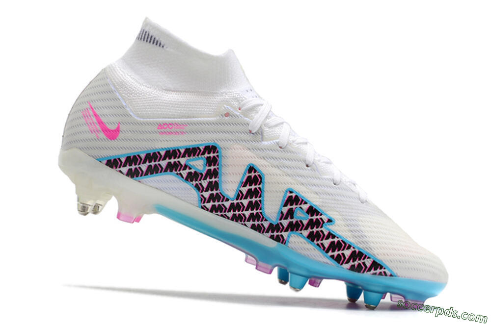 Nike Air Zoom Mercurial Superfly 9 Elite SG High-Tops Football Boots - White/Blue/Pink 4