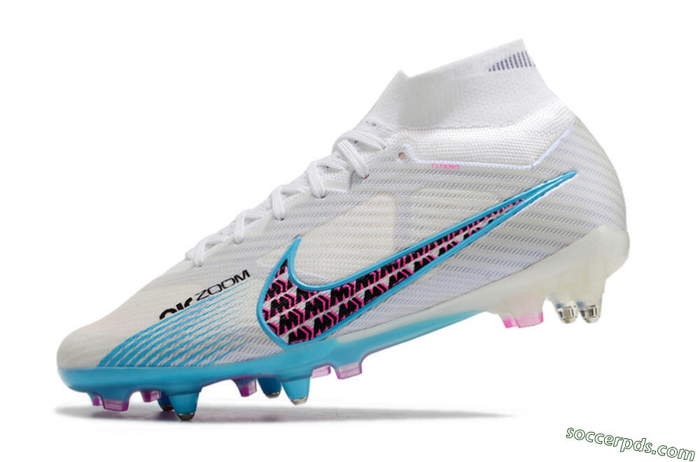Nike Air Zoom Mercurial Superfly 9 Elite SG High-Tops Football Boots - White/Blue/Pink 5