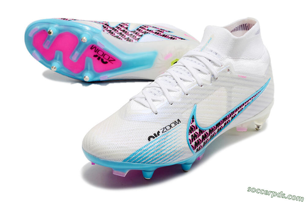 Nike Air Zoom Mercurial Superfly 9 Elite SG High-Tops Football Boots - White/Blue/Pink 3