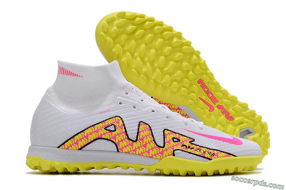 Nike Air Zoom Mercurial Superfly 9 Elite TF High-Tops Football Shoes - White/Yellow/Pink 1