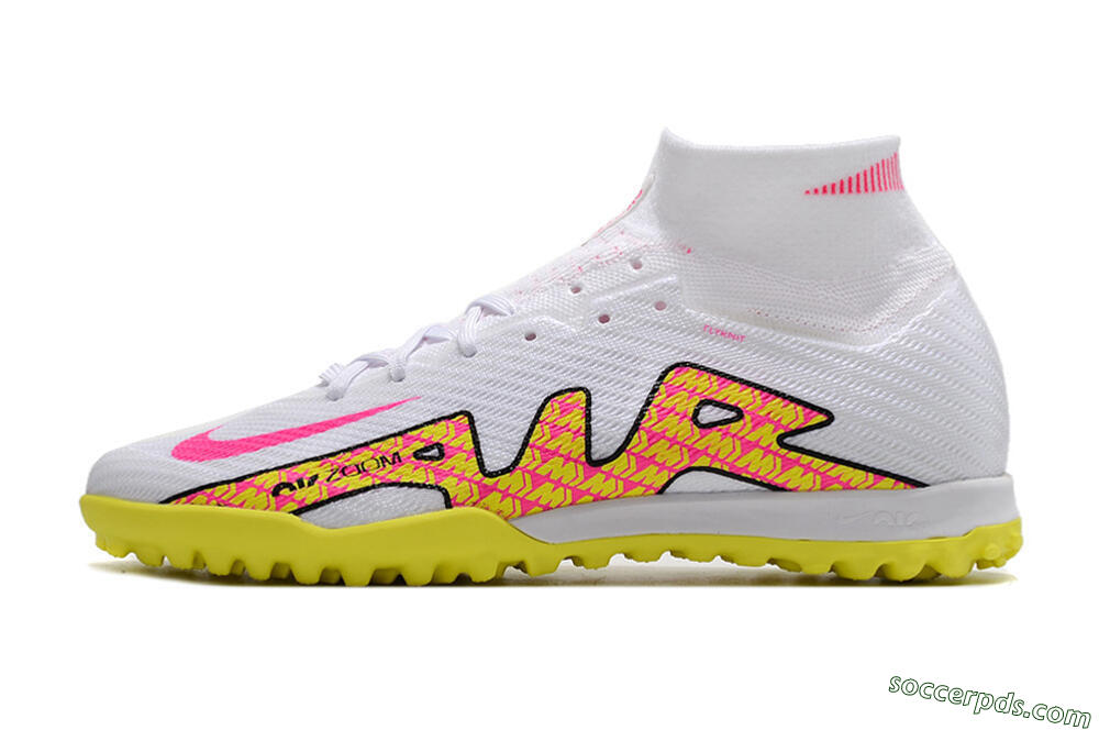 Nike Air Zoom Mercurial Superfly 9 Elite TF High-Tops Football Shoes - White/Yellow/Pink 2