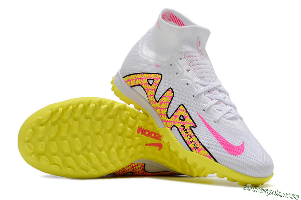 Nike Air Zoom Mercurial Superfly 9 Elite TF High-Tops Football Shoes - White/Yellow/Pink 0