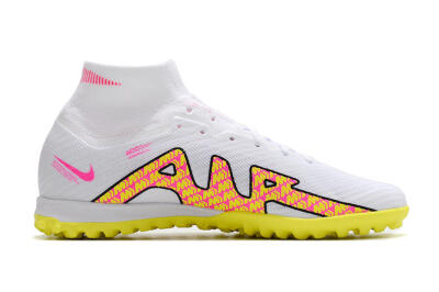Nike Air Zoom Mercurial Superfly 9 Elite TF High-Tops Football Shoes - White/Yellow/Pink