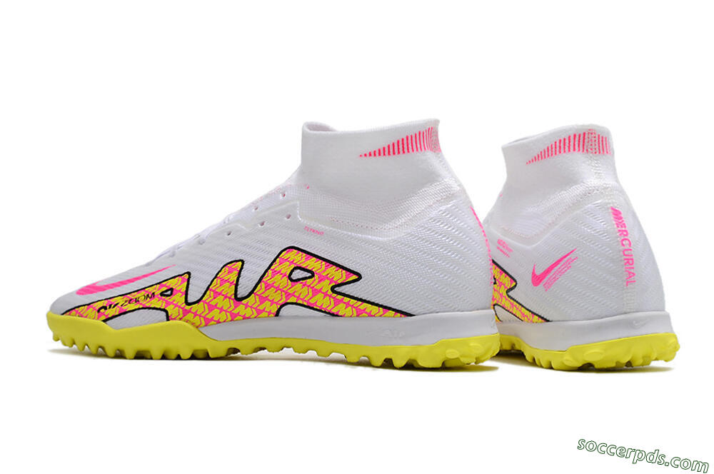 Nike Air Zoom Mercurial Superfly 9 Elite TF High-Tops Football Shoes - White/Yellow/Pink 5