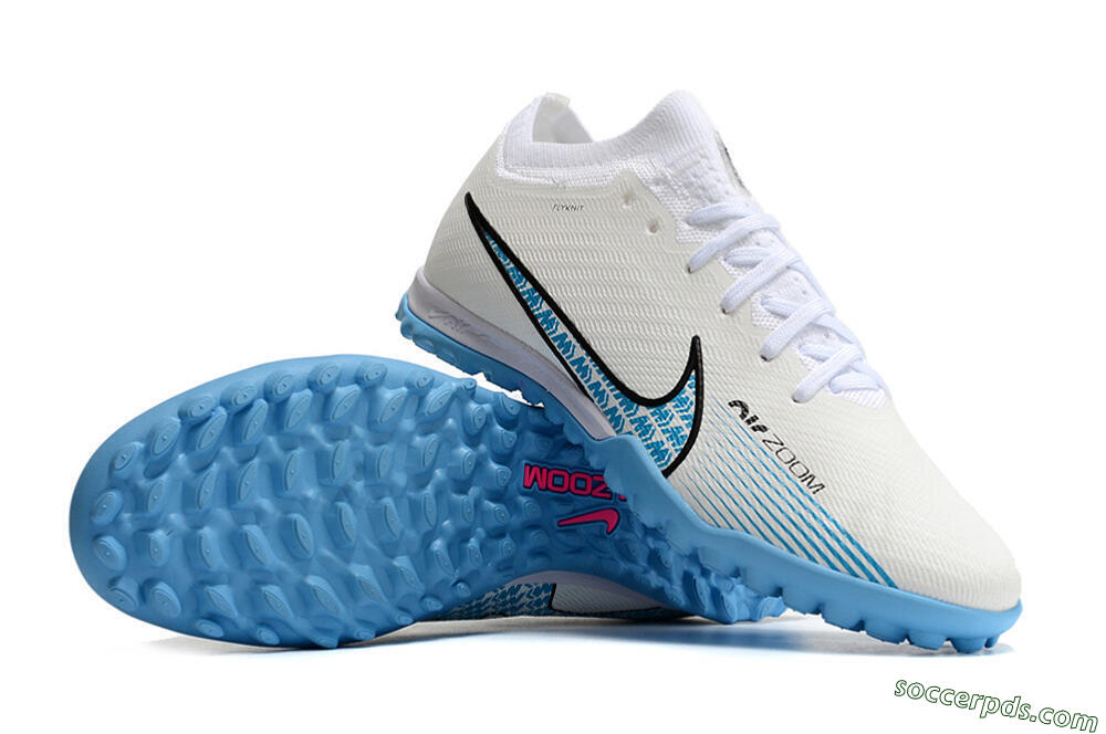 Nike Air Zoom Mercurial Vapor 15 Elite TF Low-Tops Football Shoes - White/Blue/Black 3