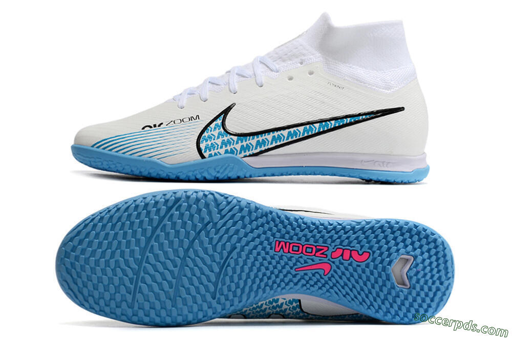 Nike Air Zoom Mercurial Superfly 9 Elite IC High-Tops Football Shoes - White/Blue/Black 0