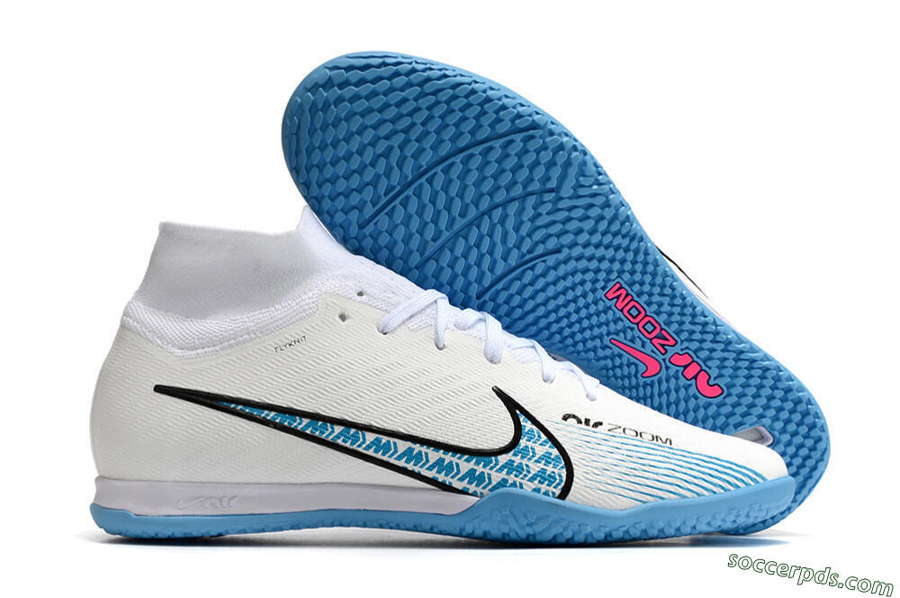 Nike Air Zoom Mercurial Superfly 9 Elite IC High-Tops Football Shoes - White/Blue/Black 1