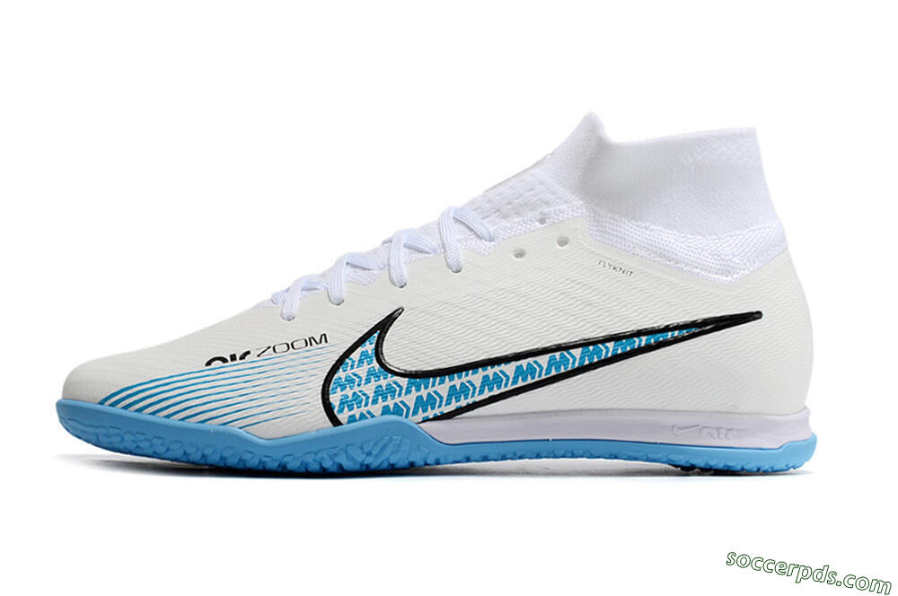 Nike Air Zoom Mercurial Superfly 9 Elite IC High-Tops Football Shoes - White/Blue/Black 2
