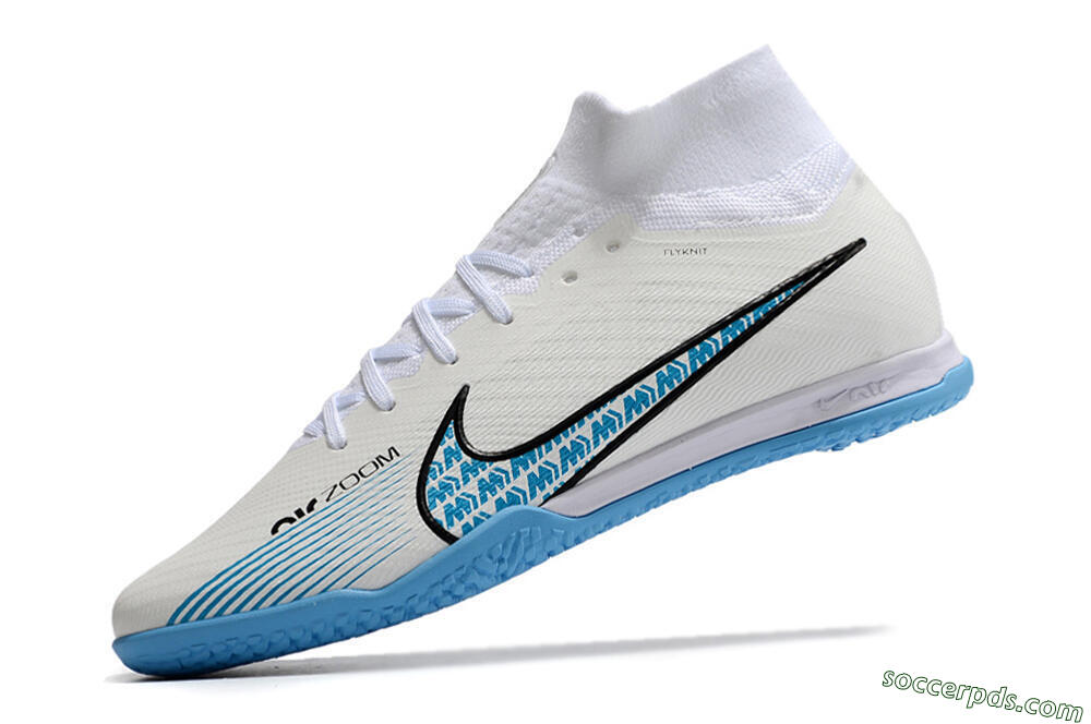 Nike Air Zoom Mercurial Superfly 9 Elite IC High-Tops Football Shoes - White/Blue/Black 5