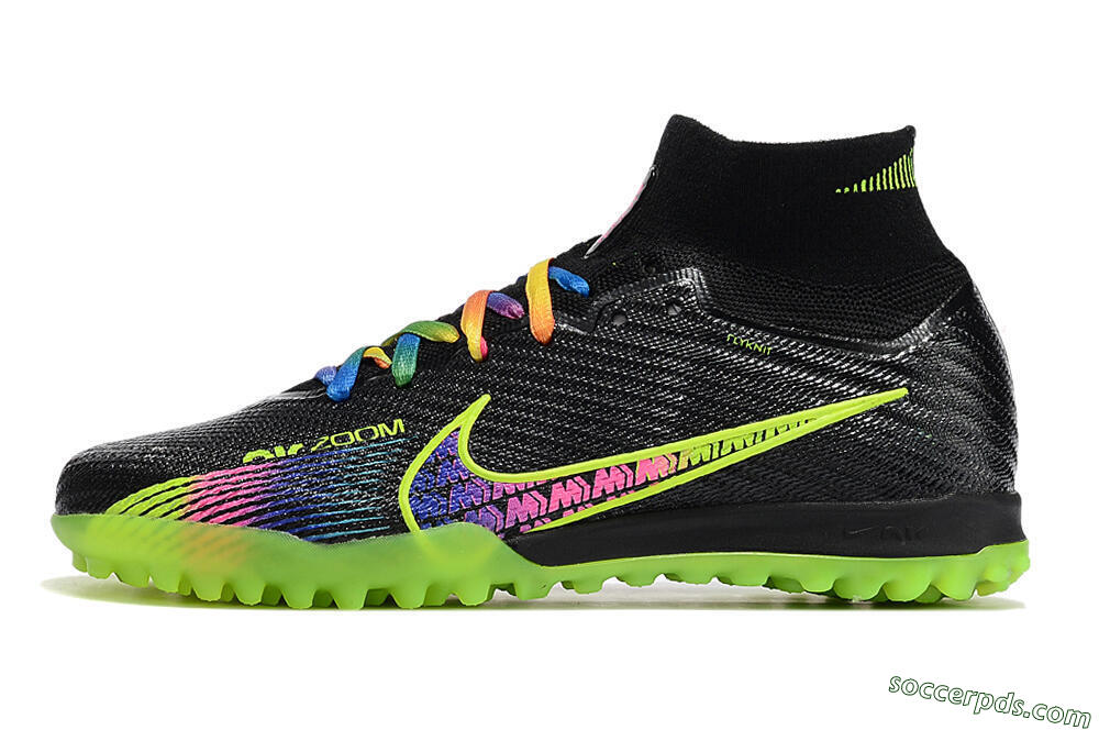 Nike Air Zoom Mercurial Superfly 9 Elite TF High-Tops Football Shoes - Black/Green/Pink 2