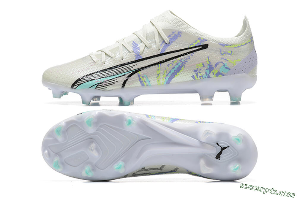 Puma Ultra Ultimate FG Low-Tops Football Boots - White/Black/Yellow/Purple 0