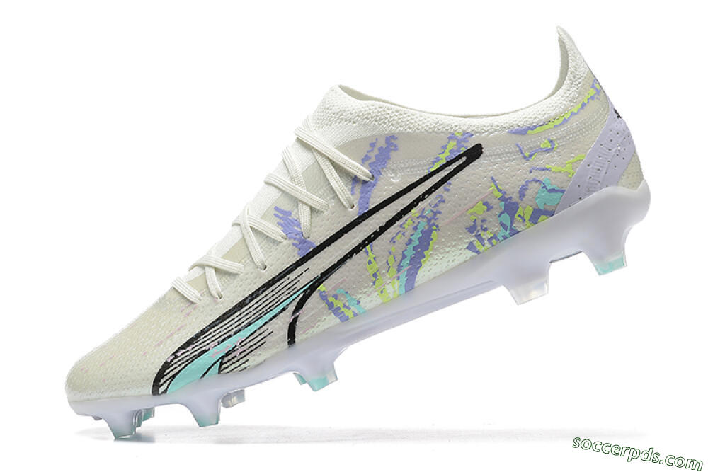 Puma Ultra Ultimate FG Low-Tops Football Boots - White/Black/Yellow/Purple 7