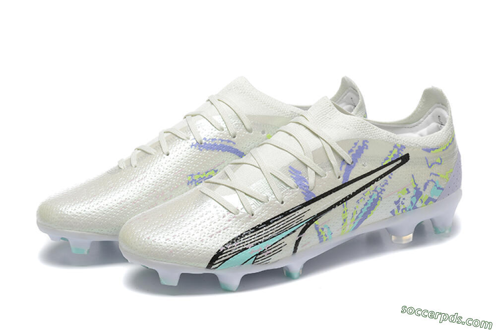 Puma Ultra Ultimate FG Low-Tops Football Boots - White/Black/Yellow/Purple 9