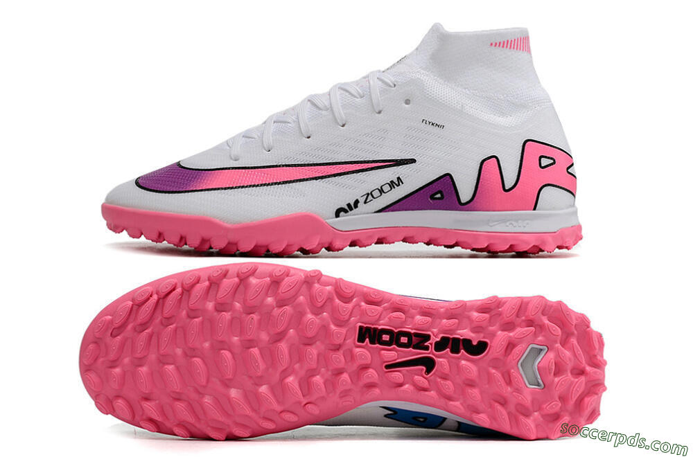 Nike Mercurial Superfly 9 Elite TF High-Tops Football Shoes - White/Pink 0