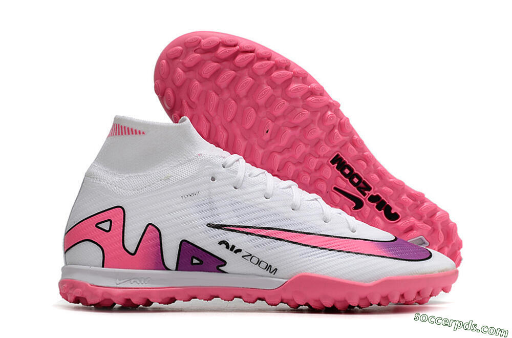 Nike Mercurial Superfly 9 Elite TF High-Tops Football Shoes - White/Pink 1