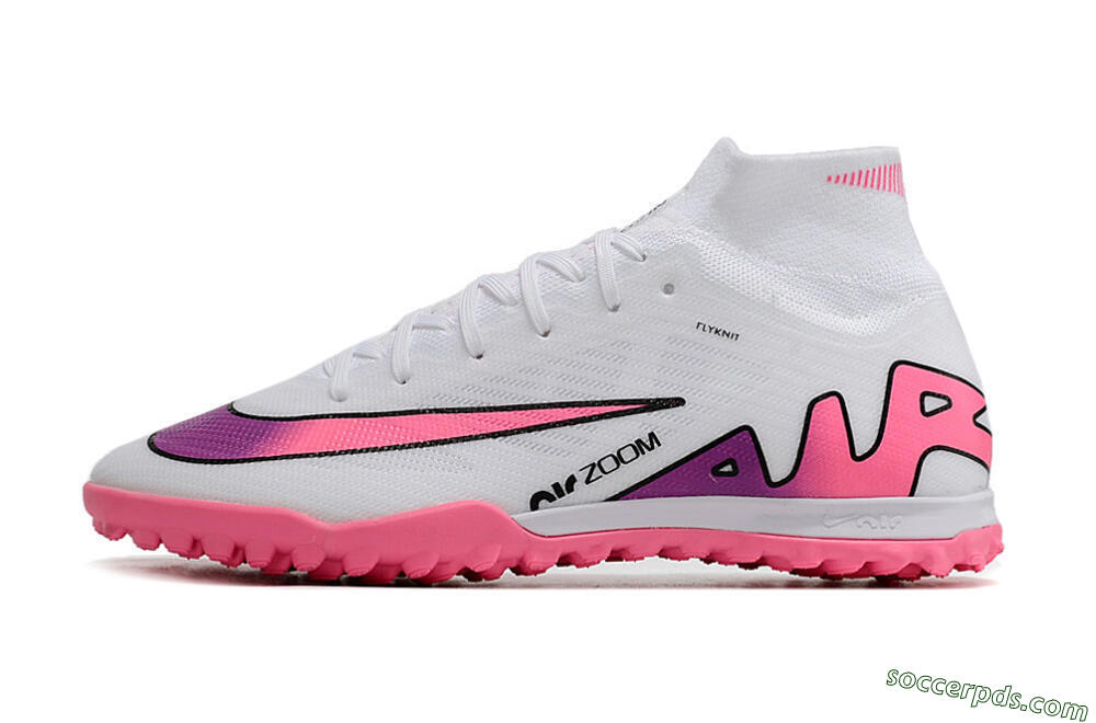 Nike Mercurial Superfly 9 Elite TF High-Tops Football Shoes - White/Pink 2