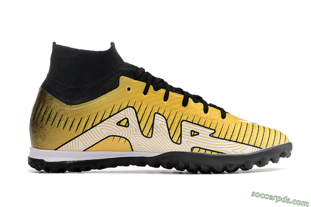 Nike Mercurial Superfly 9 Elite TF High-Tops Football Shoes - Gold/Black/Silver 7