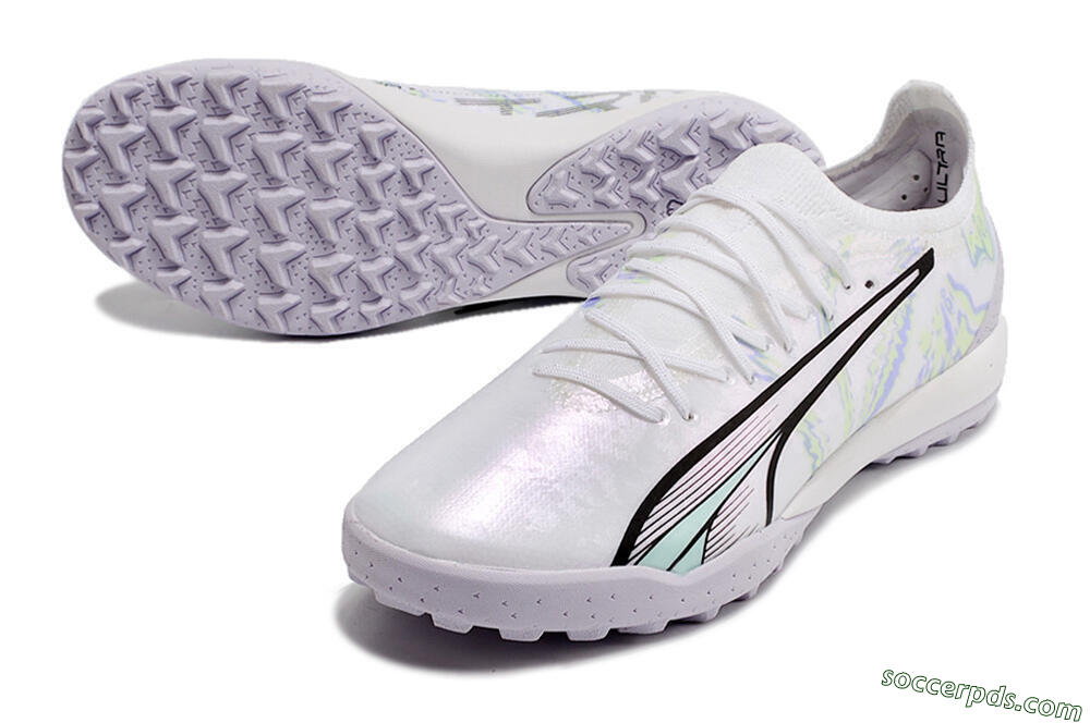 Puma Ultra Ultimate TF Low-Tops Football Shoes - White/Blue/Green 3