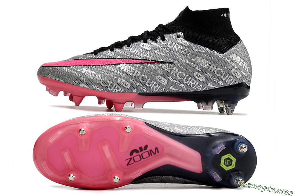 Nike Air Zoom Mercurial Superfly 9 Elite SG High-Tops Football Boots - Silver/Black/Pink 0
