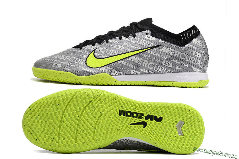 Nike Air Zoom Mercurial Vapor 15 Elite IC Low-Tops Football Shoes - Silver/Green/Black 0