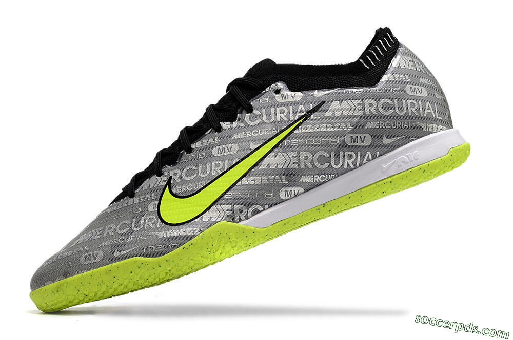 Nike Air Zoom Mercurial Vapor 15 Elite IC Low-Tops Football Shoes - Silver/Green/Black 5