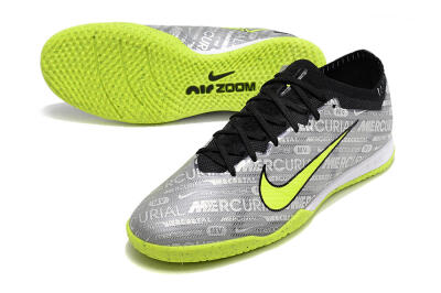Nike Air Zoom Mercurial Vapor 15 Elite IC Low-Tops Football Shoes - Silver/Green/Black