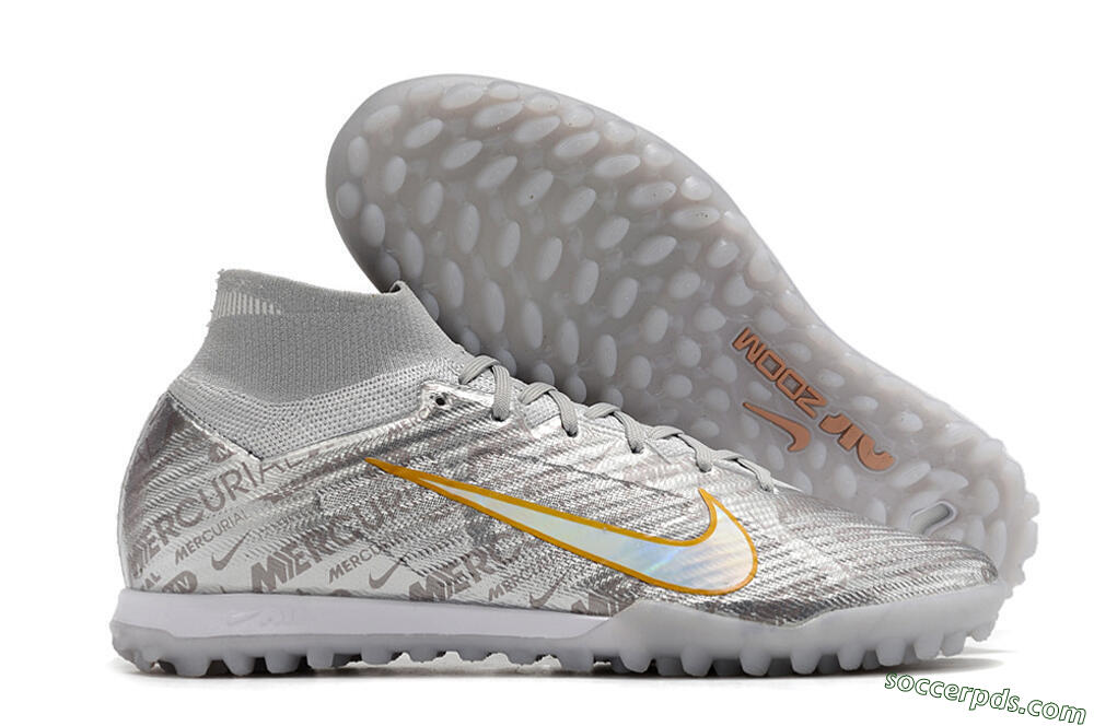 Nike Air Zoom Mercurial Superfly 9 Elite TF High-Tops Football Shoes - Silver/Gold 1