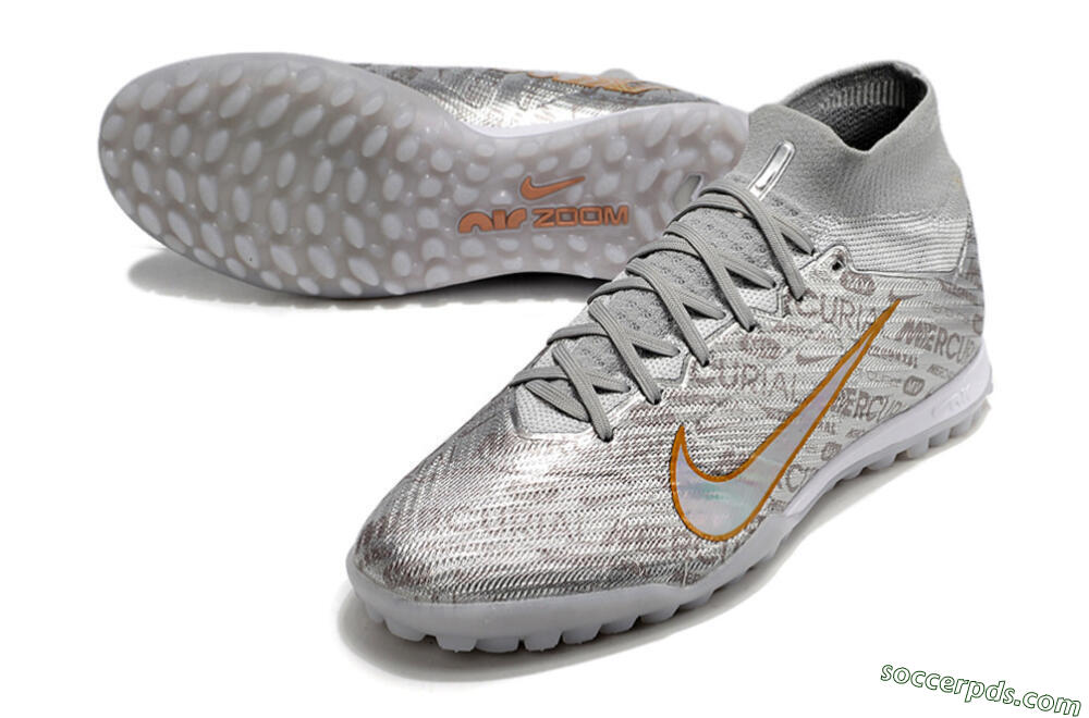 Nike Air Zoom Mercurial Superfly 9 Elite TF High-Tops Football Shoes - Silver/Gold 3