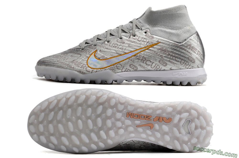 Nike Air Zoom Mercurial Superfly 9 Elite TF High-Tops Football Shoes - Silver/Gold 0