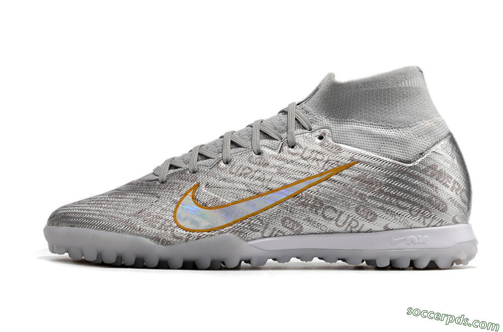 Nike Air Zoom Mercurial Superfly 9 Elite TF High-Tops Football Shoes - Silver/Gold 2